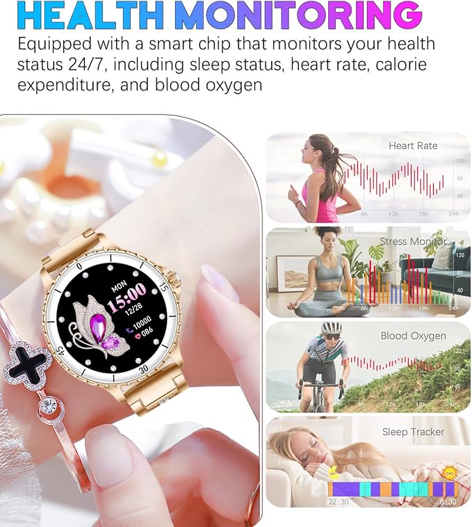 Smart Watch for Women, 1.27" HD Display,Answer/Make Calls, IP68 Waterproof Sports Women's Smartwatch, Fitness Tracker,Heart Rate Monitor, Pedometer – Compatible with Android & iOS (Rose Gold)