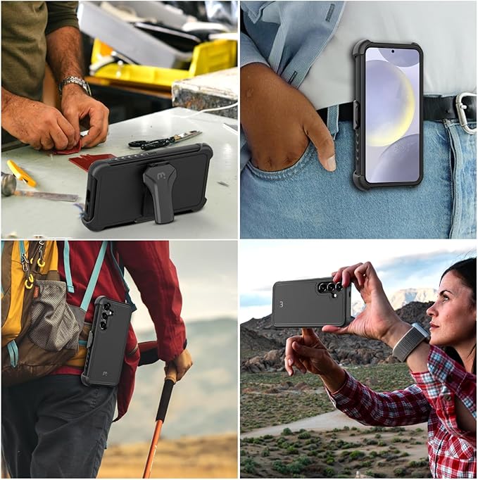 M MYBAT PRO Maverick Series for Samsung Galaxy S24 Plus Case with Belt Clip Holster, 6.7 inch, Heavy Duty Military Grade Drop Protective Case with 360° Rotating Stand (No Screen Protector)