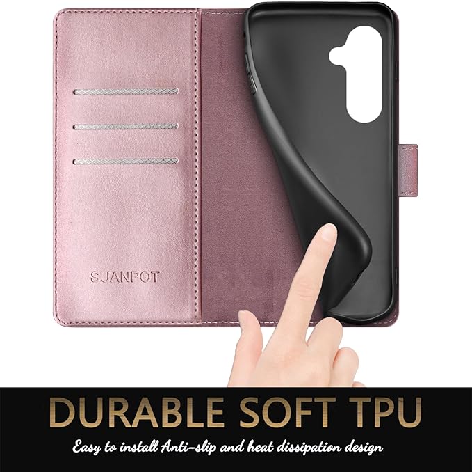 SUANPOT for Samsung Galaxy S24 5G Wallet case with RFID Blocking Credit Card Holder,Flip Book PU Leather Protective Cover Women Men for Samsung S24 Phone case Rose Gold