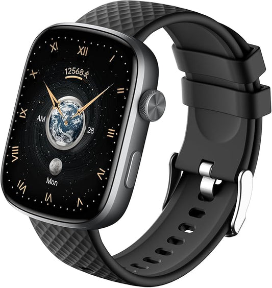 YMS Smart Watch for Women Men - (Answer/Make Calls) Compatible with iOS/Android Phones,3ATM Waterproof,Heart,Rate,Sleep,Pressure,Steps Monitor,100+ Sports Trackers (Black)