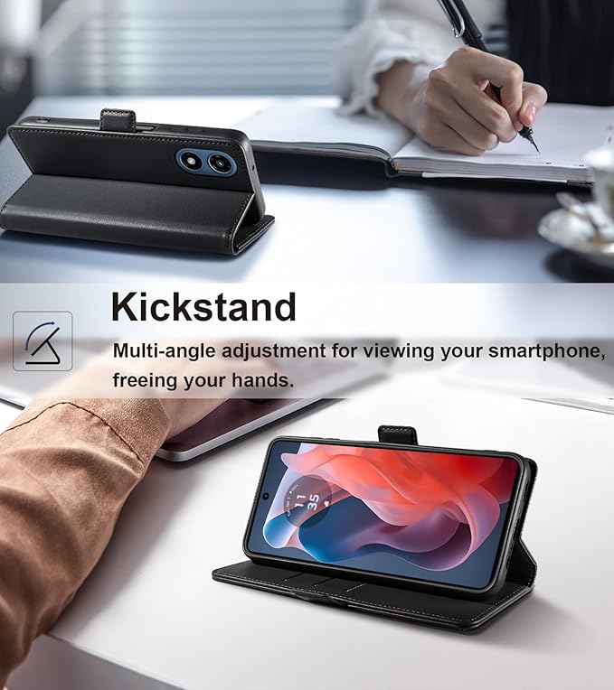 Wallet Flip Case for Moto G Play (2024) - [RFID Blocking] Luxury PU Leather Card Holder Magnetic Phone Cover with Kickstand,Shockproof Protective Case,Black