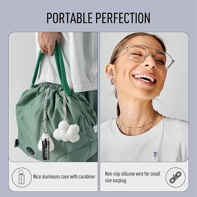 Hearprotek Sleeping Ear Plugs, 2 Pairs Ear Plugs (32db & 30db) Ultra Soft Noise Reduction and Hearing Protection earplugs for Side Sleepers, snoring, Travel, Working, Safety (Purple)