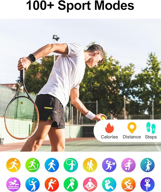 Smart Watch (Answer/Make Calls), 1.85" Smart Watches for Men Women Digital Watch Fitness Tracker with 100+ Sport Modes Heart Rate Monitor for iOS Android Phones Waterproof Black