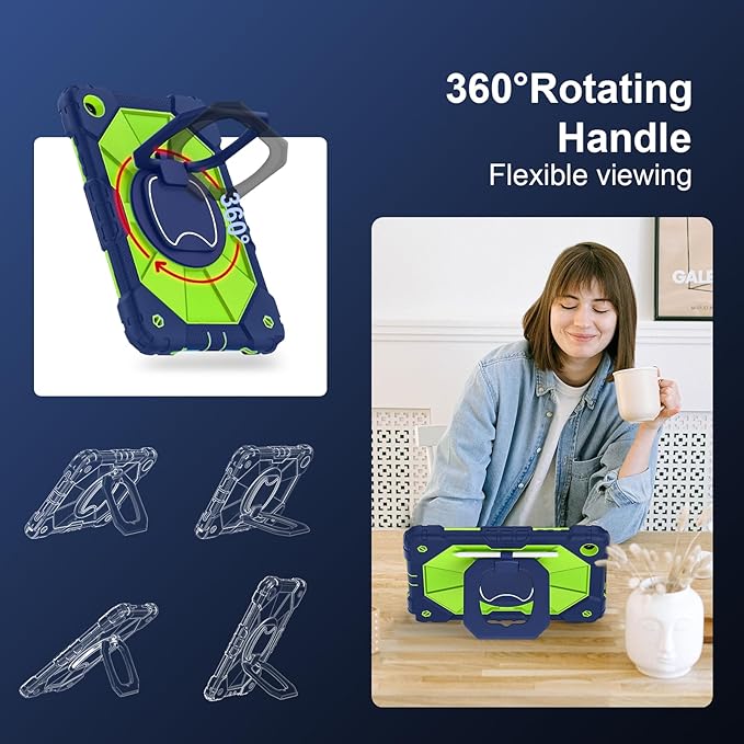 Scnoiy for Galaxy Tab A9 Plus Case 11 Inch, Rugged Case for Samsung Galaxy A9+ Tablet Case with Screen Protector 360 Rotating Stand Shoulder Strap Pen Holder, 2023 Model(SM-X210/X216/218), Navy Green