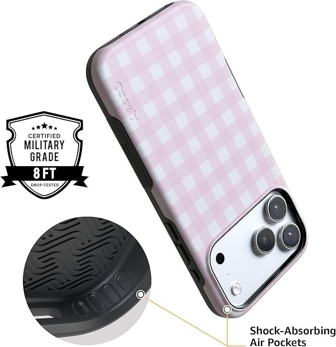 Casely iPhone 17 Pro Case | Pink Plaid | Sunday Best | Compatible with MagSafe | Bold Protective Design
