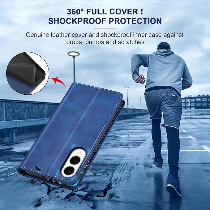 Jasonyu Flip Wallet Case for Samsung Galaxy S25 Edge 5G,Leather Magnetic Folio Cover with Card Holder,Kickstand - TPU Shockproof Durable Protective Phone Case,Blue