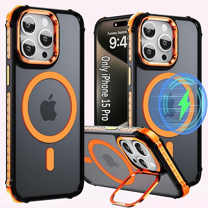 15 Pro Case Magnetic for iPhone 15 Pro Phone,6.1inch [Compatible Fast Wireless Charging][Anti-Slip and Drop-Proof Protective Cover] Magnetic Case for iPhone 15 Pro, Orange