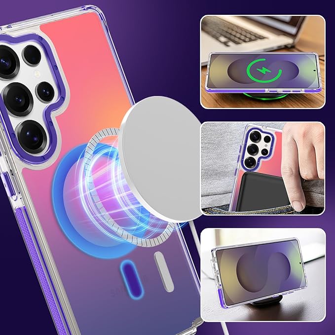 MOWIME Magnetic Case for Samsung Galaxy S25 Ultra [Compatible with Magsafe] [Cute Fashion Fluorescent Design] [1 Screen Protector] Slim Translucent Matte Case for Galaxy S25 Ultra 6.9", Purple