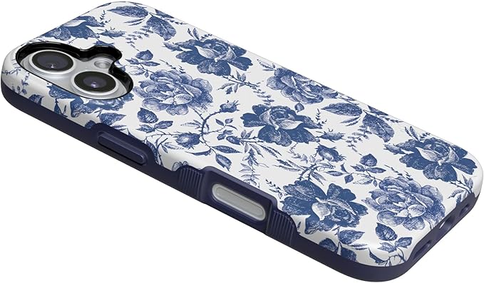 Casely iPhone 17 Case | Rose to Fame | Blue & White Rose Floral | Compatible with MagSafe | Bold Protective Design