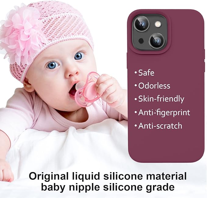 Vooii Compatible with iPhone 14 Case,[Silky Touch Premium Liquid Silicone] [Soft Anti-Scratch Microfiber Lining], Ultra Slim Shockproof Protective Case for iPhone 14 - WineRed