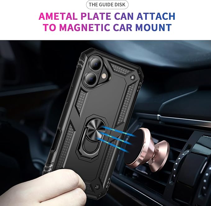 ADDIT Compatible with iPhone 17 Case with Tempered Glass Screen Protector, Adjustable Kickstand Ring, Military-Grade Heavy Duty Protection, Shockproof, Anti-Fingerprint, Black