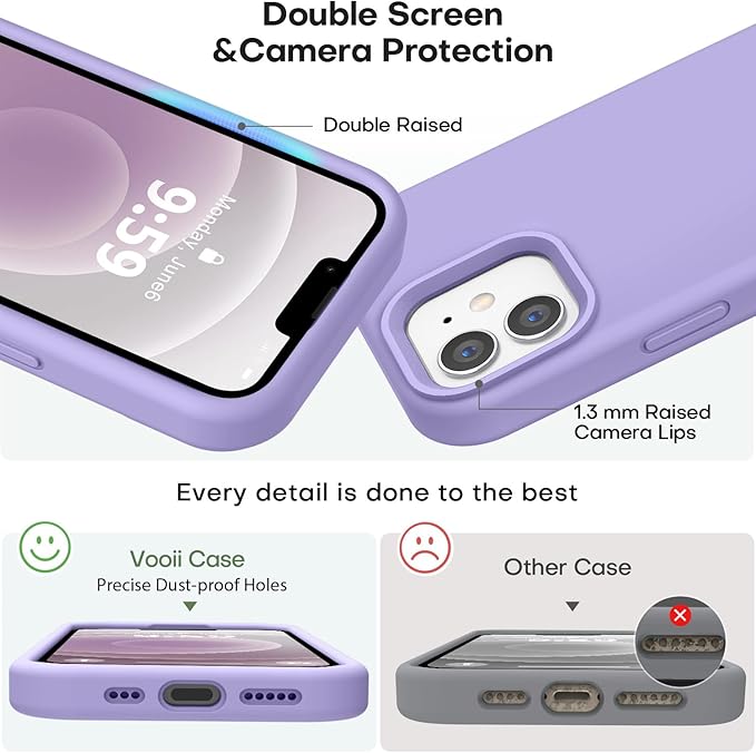 Vooii Compatible with iPhone 12 Case/iPhone 12 Pro Case, Liquid Silicone Upgrade [Soft Anti-Scratch Microfiber Lining] [Shockproof Drop Protection] Phone Case 6.1 inch - Light Purple