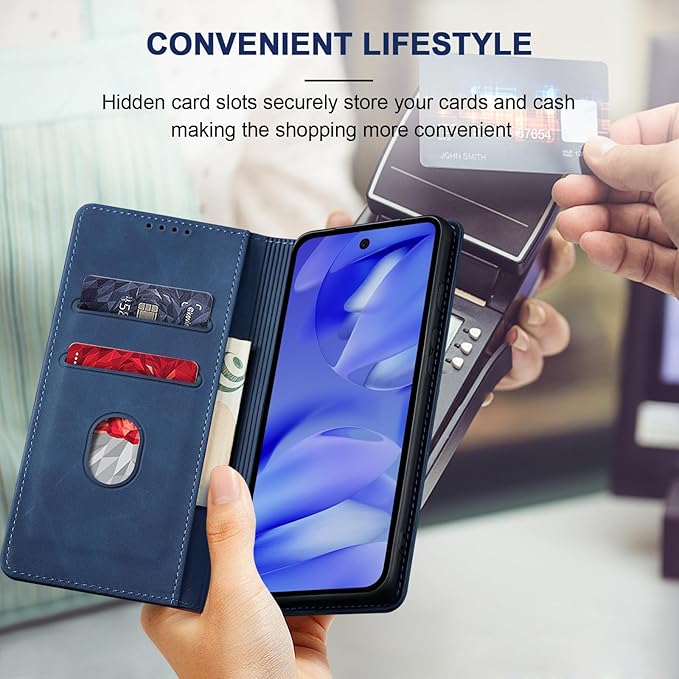 Jasonyu Flip Wallet Case for Google Pixel 9A,Leather Magnetic Folio Cover with Card Holder,Kickstand - TPU Shockproof Durable Protective Phone Case,Blue