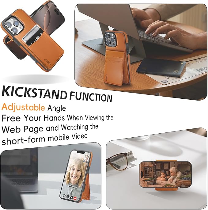 for iPhone 16 Pro Max Leather Wallet Case, Compatible with Magsafe, 2 in 1 Detachable Magnetic Card Holder, RFID Blocking Kickstand Credit Slots Flip Case for Men Women, Brown