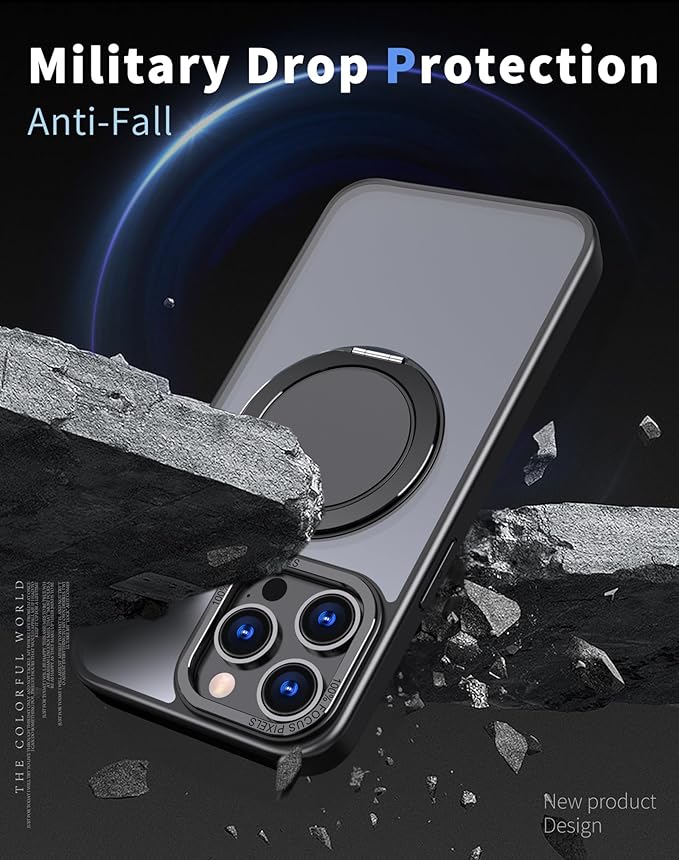 Magnetic Stand Case for iPhone 13 Pro [with 2 Tempered Glass Film] [360° Rotation Magnetic Stand] [Compatible with Magsafe] Military-Grade Drop Protection Case, Black