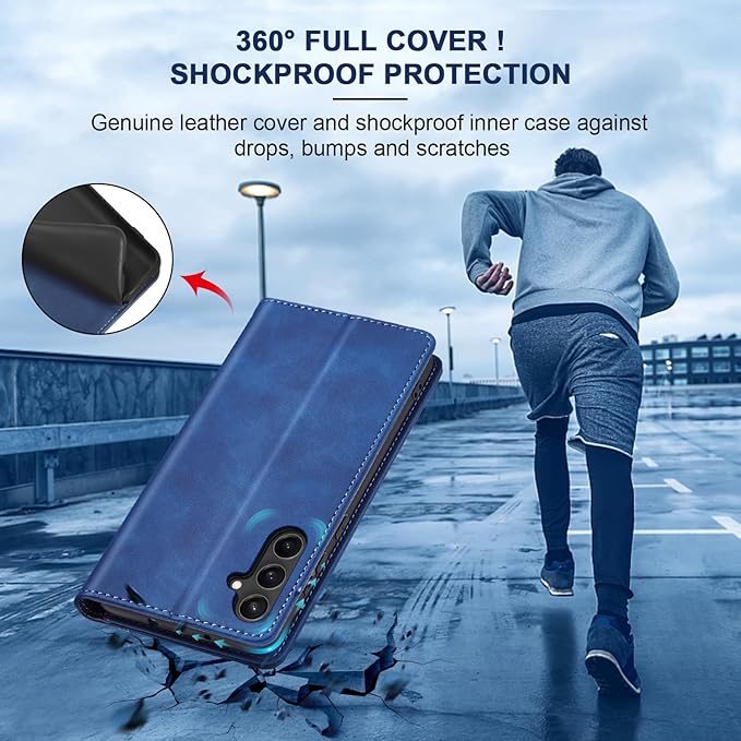 Jasonyu Flip Wallet Case for Samsung Galaxy S23 FE,Leather Magnetic Folio Cover with Card Holder,Kickstand - TPU Shockproof Durable Protective Phone Case,Blue