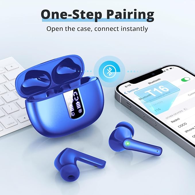 Wireless Ear Buds, Wireless Earbuds, Bluetooth 5.3 Earbuds Headphones with Immersive Surround Sound Stereo, 48 Hours Playtime LED Display IPX7 Waterproof Earphones for Laptop Pad Phones Sports