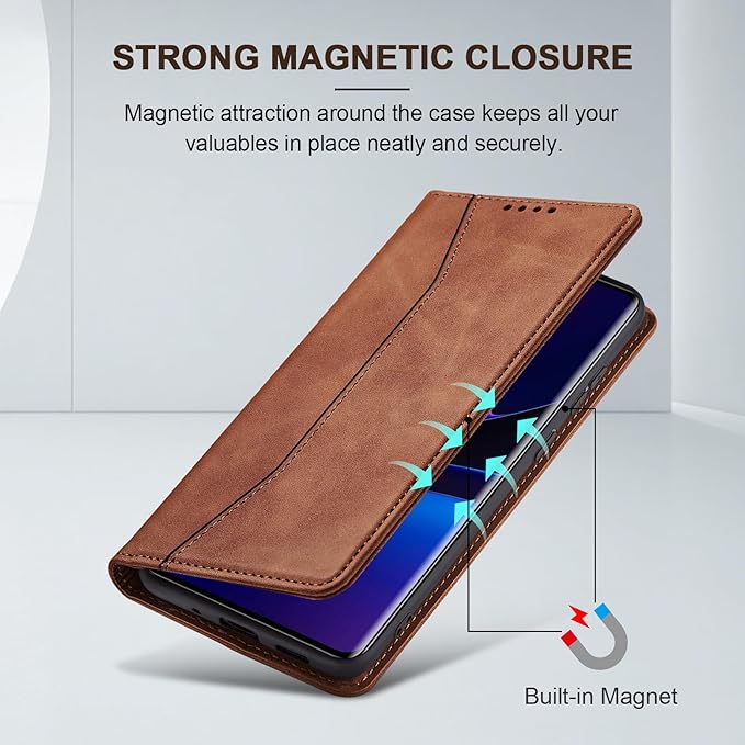 Jasonyu Flip Wallet Case for Motorola Edge (2023),Leather Magnetic Folio Cover with Card Holder,Kickstand - TPU Shockproof Durable Protective Phone Case,Brown