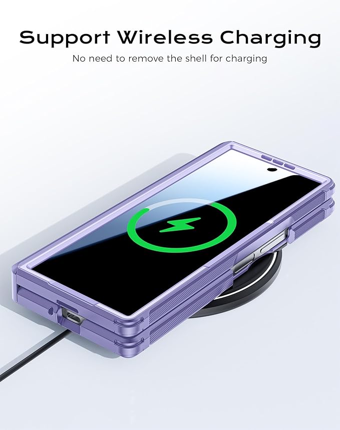 for Galaxy Z Fold 4 Case, S Pen Holder & Privacy Screen Protector & Kickstand & Hinge Protection, Slim Rugged Military-Grade Shockproof Protective Phone Case for Samsung Fold 4 (Purple)