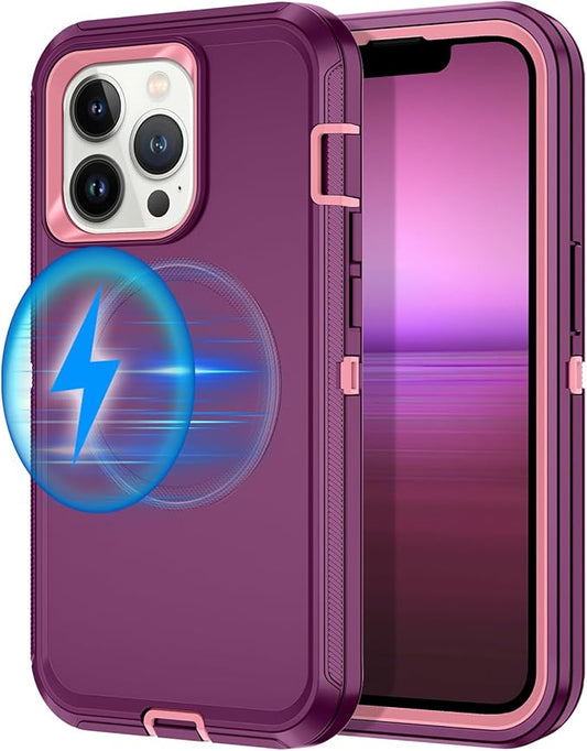 for iPhone 12 Pro Max Case,iPhone 13 Pro Max Case [Compatible with MagSafe] Shockproof 3-Layer Full Body Protection Rugged Heavy Duty Cover for Apple iPhone 12/13 Pro Max,Purple/Pink