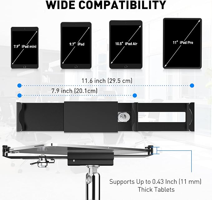 AboveTEK Anti Theft Locking Tablet Stand Holder - 360/320 POS Swivel - Lockable Tablet Security Stand Lock, Desktop Table Clamp Mount Fits 7 to 11 Inch iPad Fire Microsoft Galaxy Tab Google (Black)