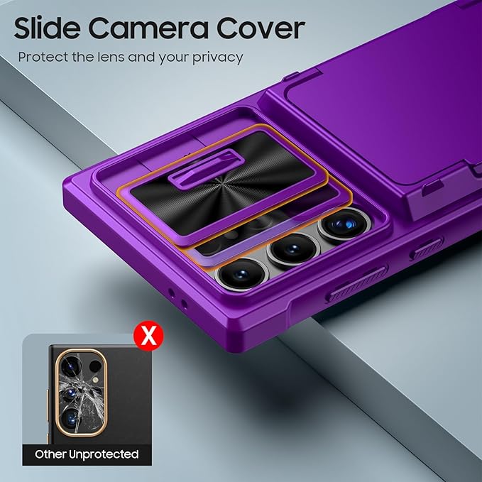 for Galaxy S24 Ultra Wallet Case with【RFID Blocking】 Card Holder & Camera Cover & Kickstand, Full Body Shockproof Wallet Case for S24 Ultra 6.8Inch 2024 for Women Men-Purple(Upgraded)