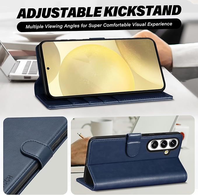 TUCCH Case for Galaxy S25 Plus, Wallet Case with [TPU Shockproof Interior Case] Stand RFID Blocking Card Holder, Magnetic PU Leather Protective Flip Cover Compatible with Galaxy S25 Plus 5G, Dark Blue