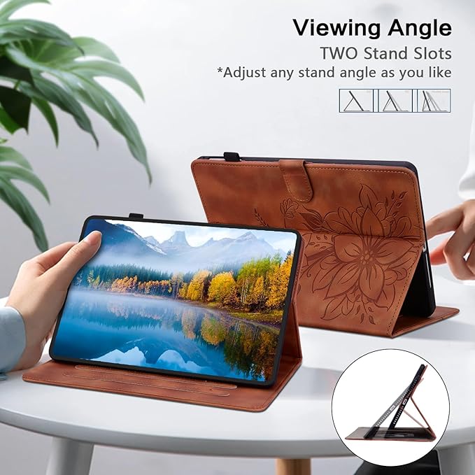 Premium PU Leather Case for Samsung Galaxy Tab A9 8.7 Inch, Magnetic Clasp Stand with Pen Holder, Brown