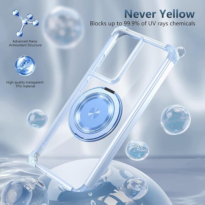 for Samsung Galaxy S21 Ultra Case Compatible Wireless Charging Magnetic,with Screen Protector,for S21Ultra Phone Case with 360°Stand Ring Military Grade Shockproof Heavy Duty Protection Blue