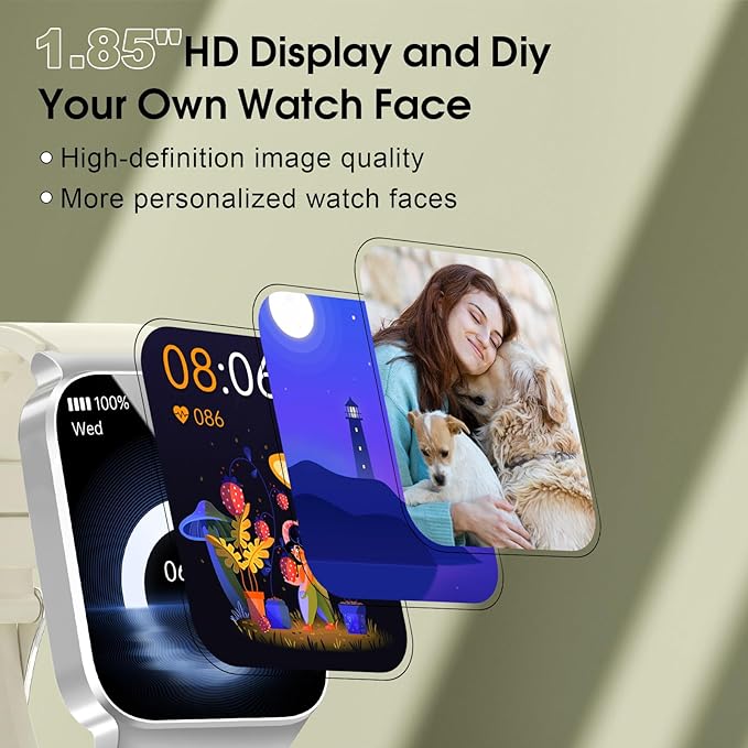 Smart Watch for Men Women Bluetooth Call, 1.85" HD Screen Smartwatch with Heart Rate/Sleep Monitor, 110+ Sport Modes Activity Trackers IP68 Waterproof, Fitness Watch Android iOS, Ivory