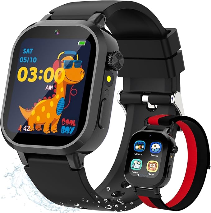 Vakzovy Kids Waterproof Smart Watch Girls Gift Age 3-12 with 39 Game HD Touch Screen Video Camera Music Player Pedometer Alarm Clock Birthday Gift for 6 7 8 9 Year Olds Black
