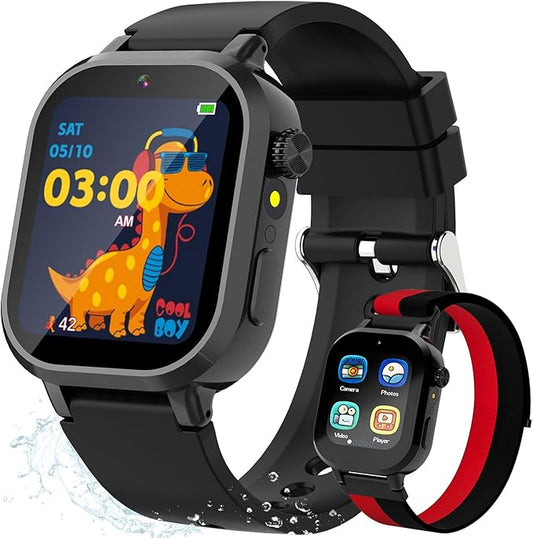 Vakzovy Kids Waterproof Smart Watch Girls Gift Age 3-12 with 39 Game HD Touch Screen Video Camera Music Player Pedometer Alarm Clock Birthday Gift for 6 7 8 9 Year Olds Black