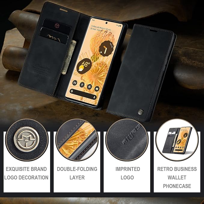 for Google Pixel 6 Pro Case, Flip Wallet Leather Case with Card Holder Magnetic Closure Shockproof Kickstand Protective Phone Cases Cover for Google Pixel 6 Pro,Black