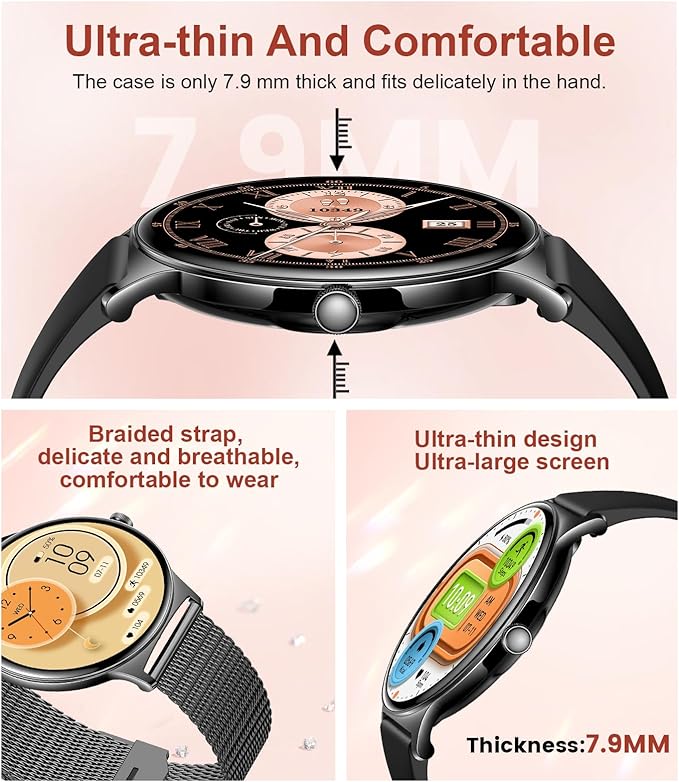 LIGE Smart Watch for Women Men,1.43" HD AMOLED Slim Smartwatch for Android iOS,Fitness Tracker with 120+ Sport Modes/IP68 Waterproof/Sleep Monitor,Light Black