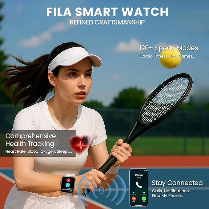 Fila Smart Watch for Men Women (Answer/Make Calls), 1.95" Fitness Watch with Heart Rate/Sleep Monitor, Step Counter, Fitness Tracker with 100+ Sports for Android iOS