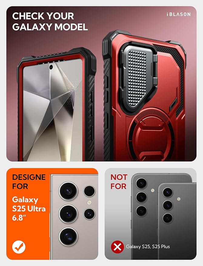 i-Blason Armorbox for Samsung Galaxy S25 Ultra Case MagSafe with Camera Cover Stand [Military Protection] Full-Body Heavy Duty Magnetic Phone Case with Screen Protector for S25 Ultra 6.9 inch, Red