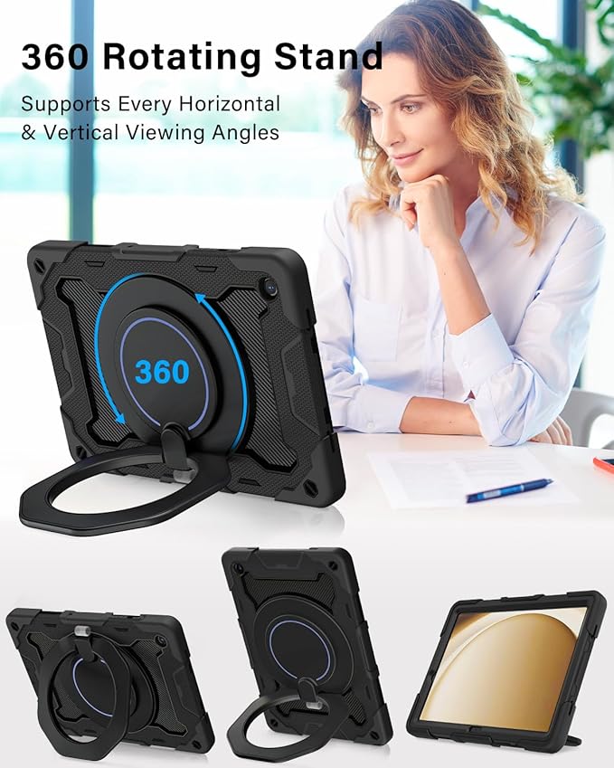 ROISKIN Case for Galaxy Tab A9 Plus 5G/ A9+ 11 Inch with HD Screen Protector & Shoulder Strap,Heavy Duty Military Case for Samsung Galaxy A9 Plus SM-X210/X216/X218 - Rotating Stand for Kids