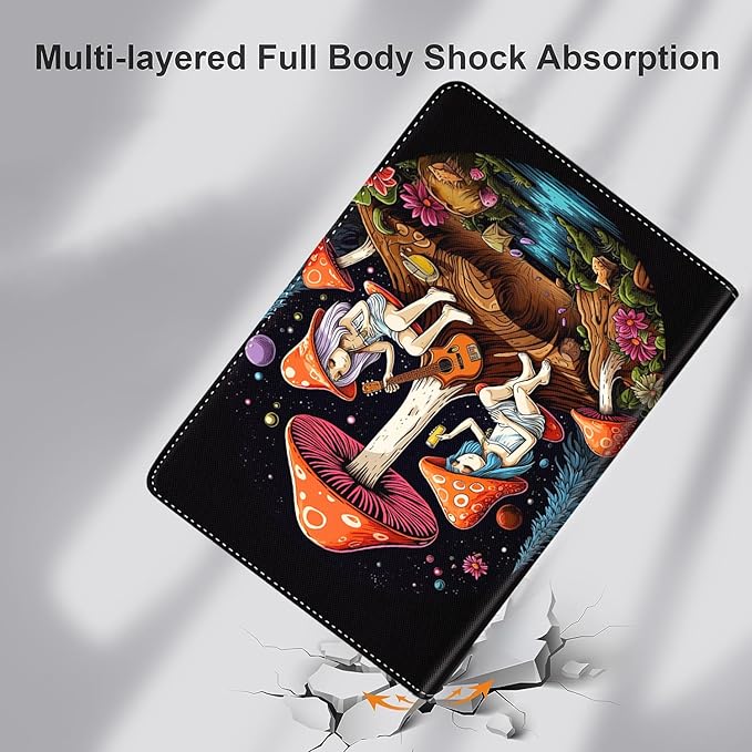 Case for Samsung Galaxy Tab A9+ 11’2023 Model (SM-X210/X216/X218)，Slim Fit Foldable Standing Cover Case with Auto Sleep/Wake，Psychedelic Mushroom Girl Playing Guitar