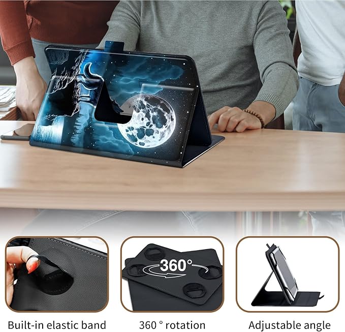 Case for Lenovo Tab P11 Pro Gen 2 11.2" 2022,Mxfdegf 360 Degree Rotating Stand and Magnetic Closure Case for 11.2 inch Lenovo Tab P11 Pro 2nd Generation,Nebula/Galaxy Wolf Moon