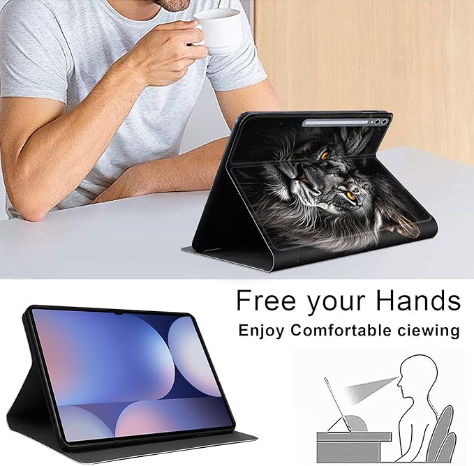 Case for Samsung Galaxy Tab S10 Ultra/Galaxy Tab S9/S8 Ultra 14.6-Inch, Slim PU Leather Stand Cover with Auto Wake/Sleep, Multi-Angle Viewing & Shockproof, Lion