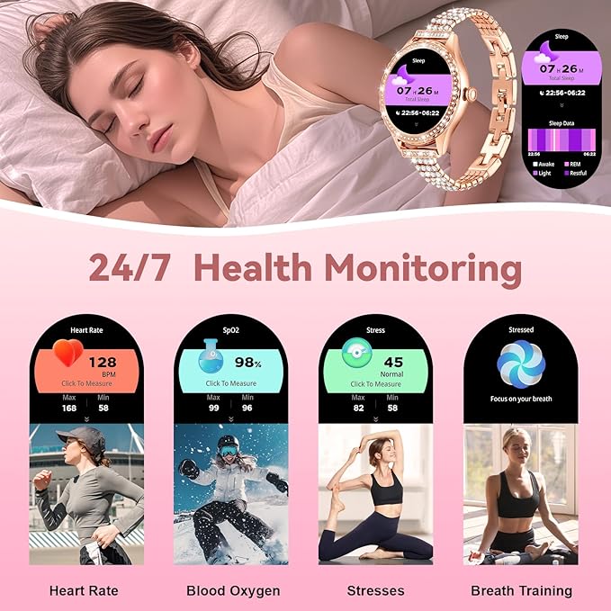 Smart Watch for Women - Make/Answer Call, 1.32" IP67 Waterproof Fitness Watch with Heart Rate Sleep Monitor, 100+ Sports Modes Activity Tracker, Step Counter Smartwatch for iOS Android