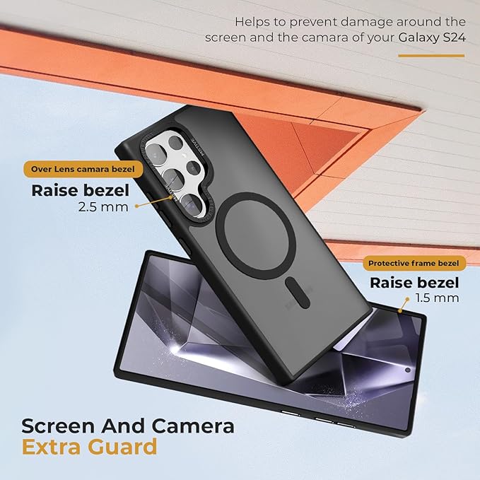 MOTIVE Designed for Samsung Galaxy s24 Ultra Case with Belt Clip, Semi-Clear Case Magnetic Compatible with MagSafe, Slim Cover, Drop Tested s24 Ultra Holster Case 6.8” | Clear Frost