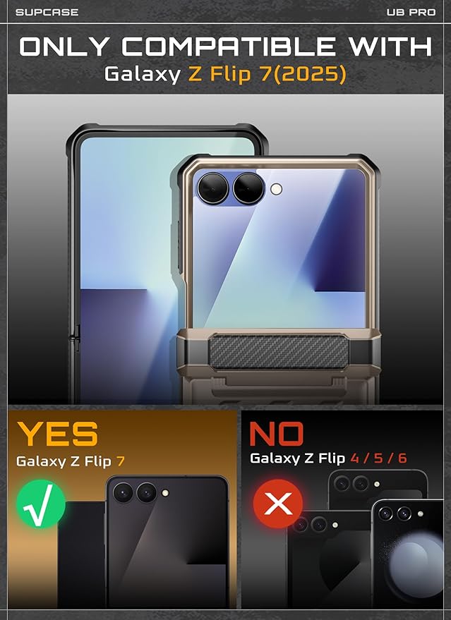 SUPCASE for Samsung Galaxy Z Flip 7 Case with Built-in Stand & Belt-Clip (Unicorn Beetle Pro), [Hinge Protection] [Front Tempered Glass Screen Protector] Full Body Military-Grade Phone Cover, Desert