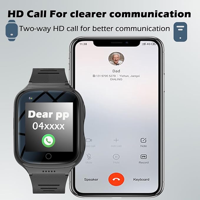 Elderly 4G GPS Smart Watch Waterproof Senior Real-Time Tracking Phone Video Call SOS Emergency Alarm Voice Message Geo-Fence Touch Screen Pedometer Anti-Lost Tracker Father Mother's Day Global Version