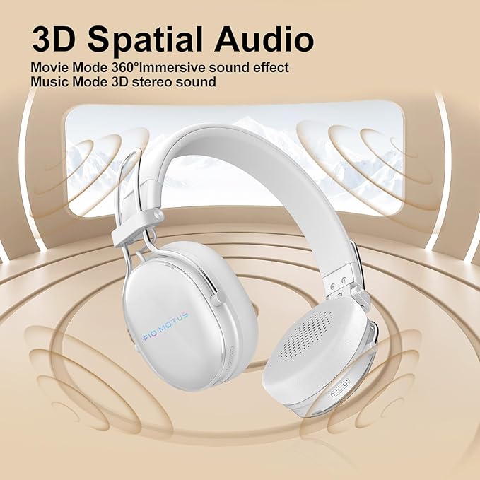 Active Noise Cancellation Wireless Bluetooth On-Ear Headphones:with - Hi Res Sound Up to 55H Battery Life, Lightweight, Comfortable, Foldable Design, for Home Office Travel White