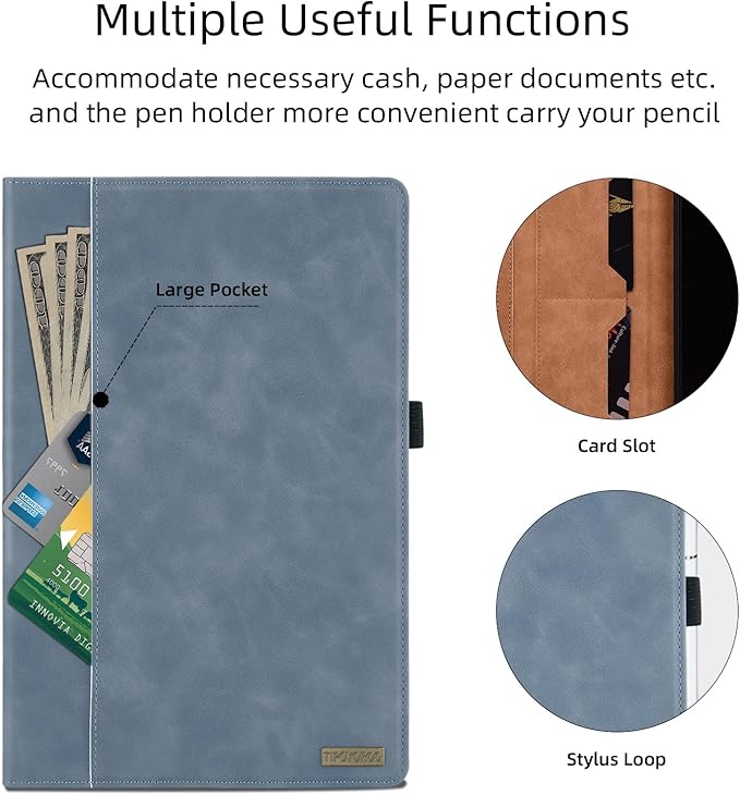 Case for Samsung Galaxy Tab A 10.1 2019 (SM-T510/T515) Multi-Angle Viewing Smart Cover with Pocket, Business PU Leather with Card Slot for Galaxy Tab A 10.1 Inch 2019 Tablet, Gray