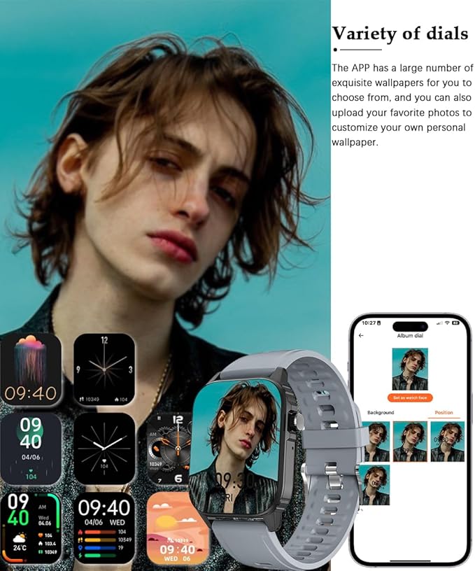 Smart Watch Men Women 1.83" Large HD Screen Fashion Bluetooth Call Watches Sport Waterproof 24/7 Heart Rate Sleep Monitor Activity Fitness Tracker Smartwatches Man for iPhone Android （Grey）