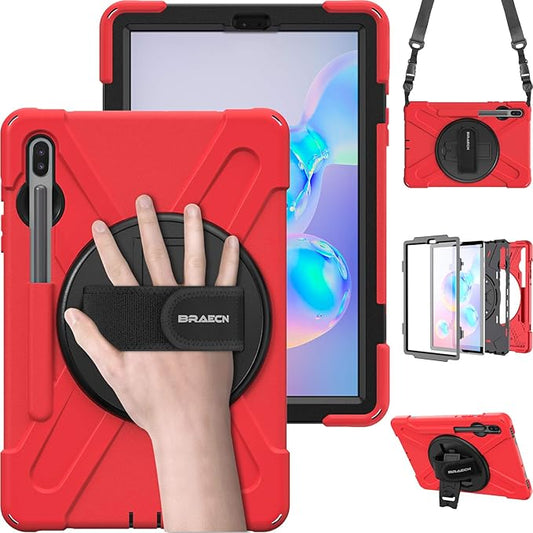 BRAECN for Galaxy Tab S6 Case,[with S Pen Holder] Three Layers Heavy Duty Shockproof Case with Hand Strap,Shoulder Strap,360 Kickstand for Galaxy Tab S6 10.5 Inch 2019(SM-T860/T865/T867)-Red