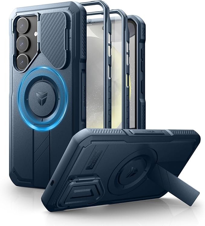 Dexnor for Samsung Galaxy S25 Plus Case with Camera Cover & Adjustable Kickstand & Built-in Screen Protector, Magnetic Rugged Shockproof Bumper Cases Heavy-Duty Protective Cover (2025),Navy Blue