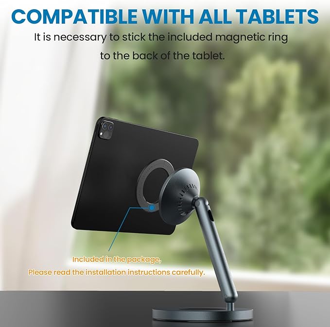 Nillkin Magnetic iPad Stand for Desk, MagSafe Wireless iPhone Charger Stand, 360° Rotating Base, Adjustable Aluminum Tablet Holder for Work, Office, Home, Kitchen Use